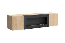 TV-Unterschrank | Bio-Ethanol Kamin | Farbe: Eiche Hickory Jackson | 2 Türen | Push-to-open Funktion | 2 Fächer | Maße: 160 x 40 x 40 cm
