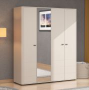 Kleiderschrank | 1 Spiegeltür | Farbe: Kaschmir | 4-türig | Drehtürenschrank | 2 Kleiderstangen | Maße: 179,5 x 56 x 210,5 cm | Griffe: Schwarz | 2 Fächer