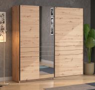 Kleiderschrank | Farbe: Eiche Artisan | breit | 1 Spiegeltür | Schiebetürenschrank | Maße: 220 x 61 x 217,5 cm | ABS-Kanten | 2 Kleiderstangen | 2 Fächer