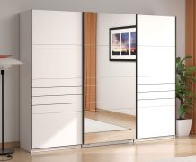 Kleiderschrank | 3-türig | 1 Spiegeltür | Farbe: Opak Weiß | 3 Kleiderstangen | Maße: 167 x 61 x 217 cm | sehr breit | 3 Fächer | viel Stauraum