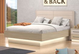 Doppelbett | gepolstertes Kopfteil | Farbe: Eiche light Port / Beige | ABS-Kanten | Liegefläche: 160 x 200 cm | verdeckten Füßen