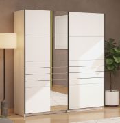 Schiebetürenschrank | Farbe: Opak Weiß | 1 Spiegeltür | Maße: 195 x 61 x 217,5 cm | 2 Kleiderstangen | Kleiderschrank | 2 Fächer | ABS-Kanten