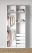 Offener Kleiderschrank | 2 Kleiderstangen | Farbe: Weiß | 4 Fächer | 4 Innenschubladen | Maße: 102 x 55 x 234 cm | 1 Holzeinlegeboden | für Schlafzimmer