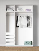 Offener Kleiderschrank | 4 Innenschubladen | Farbe: Weiß | 2 Fächer | 2 Kleiderstangen | Maße: 154 x 55 x 234 cm | Universelles Design | für Ankleidezimmer