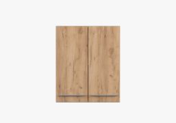 Drehtürenschrank / Hängeschrank | 71,5 x 60 x 29 cm | Braun / Weiß | Parnassus  08 | 2 Türen | Metallgriffe silberfarben | Front in Holzoptik