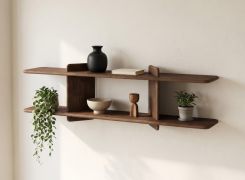 Wandregal | Farbe: Tabacco | Massivholz | Eichenholz geölt | 140 x 25 x 39 cm | Stilvoll | Regal | Funktional | schlicht