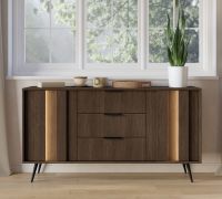 Kommode | Farbe: Eiche Dunin | 3 Schubladen | inkl. LED-Beleuchtung | 154 x 40 x 83 cm | 2 Türen | Soft-Close Funktion | 4 Fächer |  Sideboard | schlanke Metallbeine