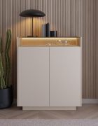 Kommode | Farbe: Beige / Eiche Cremona | 2 Drehtüren | inkl. LED-Beleuchtung | 7 Fächer | 103 x 40 x 119 cm | Push-to-open Funktion | Highboard | ABS-Kanten