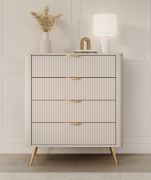 Kommode | Beige | 4 Schubladen | 88 x 38 x 101 cm | Griffe & Beine: Metall | ABS-Kanten | Highboard | modernes Lamellen Design