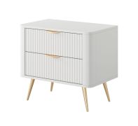 Nachtkommode | 2 Schubladen | ABS-Kantenschutz | Farbe: Weiß | Maße: 55 x 63 x 38 cm | Griffe & Beine: Metall | Lamellen Front | für Schlafzimmer