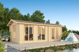 Ferienhaus F41 inkl. Fußboden | 16,76 m² | 70 mm Blockbohlen | Naturbelassen | mit 3 Doppelfenster Isolierverglast