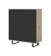 Hohe Kommode mit vier Türen Zapopan 88, Push-to-open Funktion, acht Fächer, Beine: Metall, Farbe: Eiche Artisan / Schwarz, Maße: 114 x 100 x 40 cm