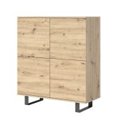 Schlichte Kommode mit vier Türen Zapopan 85, Farbe: Eiche Artisan, Maße: 114 x 100 x 40 cm, vier Türen, acht Fächer, Beine: Metall, genügend Stauraum