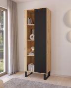 Bücherregal | Farbe: Eiche Artisan / Schwarz | Push-to-open Funktion | 1 Tür | Maße: 60 x 40 x 174 cm | 8 Fächer | Türanschlag wechselbar | Beine: Metall