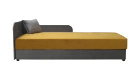 Gästebett / Tagesbett Lobatos 65, Farbe: Grau / Gelb, inkl. Kissen, Bonellfederkernung, Kopfteil links, Liegefläche: 80 x 195 cm, genügend Stauraum, für Gästezimmer