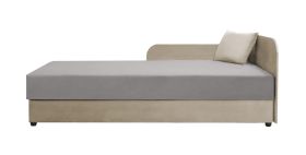 Einzelbett / Gästebett Lobatos 40, Farbe: Beige / Grau, Kopfteil rechts, inkl. Kissen, Bonellfederkernung, aufklappbarer Stauraum, Liegefläche: 90 x 195 cm
