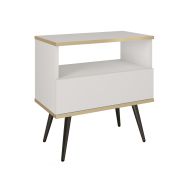 Einfache Nachtkommode mit einer Schublade Horsham 73, Farbe: Weiß, ein Ablagefach, Push-to-open Funktion, ABS-Kantenschutz, Beine: Schwarz