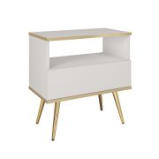 Nachtkästchen / Nachtkommode mit Push-to-open Funktion Horsham 74, Farbe: Weiß, eine Schublade, Maße: 59 x 54 x 39 cm, Beine: Gold, ein Ablagefach