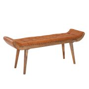 Sitzbank aus Mango Massivholz, Farbe: Mango / Orange - Abmessungen: 50 x 125 x 38 cm (H x B x T) mit Ziegenleder