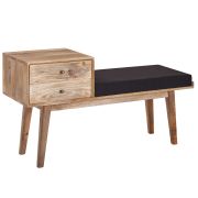 Sitzbank mit Stauraum aus Mango Massivholz, Farbe: Mango / Schwarz - Abmesungen: 65 x 120 x 40 cm (H x B x T) mit Ziegenleder