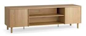 TV-Unterschrank | 1 Drehtür | 2 Schubladen | Farbe: Eiche | 4 Fächer | 183 x 46 x 56 cm | TV-Möbel | Soft-Close Funktion | ergonomische Eichenholzgriffe