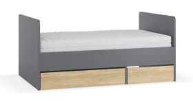 Jugendbett | 2 Schubladen | Farbe: Graphite / Eiche | Kinderbett | Liegefläche: 90 x 160 - 200 cm | Vergrößerbar | für Kinderzimmer | inkl. Lattenrost 