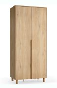 Kleiderschrank | 2 Türen | Soft-Close Funktion | integrierte LED-Beleuchtung | 2 Kleiderstangen | 7 Fächer | lange Griffe aus Eichenholz | 103 x 60 x 235 cm