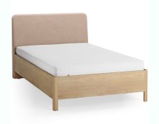 Einzelbett | Eiche massiv | Farbe: Eiche / Ecru |  weich gepolsterte Kopfstütze | 90 x 200 cm | dezent abgerundete Form | Gästebett | inkl. Lift up Lattenrost