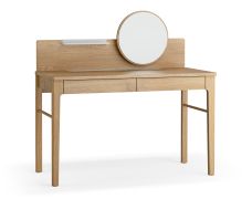 Schminktisch | 2 Schubladen | 1 Spiegel | Farbe: Eiche | 123 x 56 x 96 cm | Regal für kleine Gegenstände | Soft-Close Funktion | abgerundete Kanten