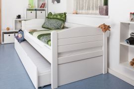 Einzelbett / Ausziehbett "Easy Premium Line" K1/s Voll inkl. 2. Liegeplatz und 2 Abdeckblenden, 90 x 200 cm Buche Vollholz massiv weiß lackiert
