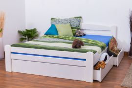 Doppelbett / Stauraumbett "Easy Premium Line" K4 inkl. 2 Schubladen und 1 Abdeckblende, 160 x 200 cm Buche Vollholz massiv weiß lackiert