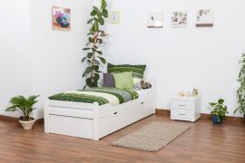 Einzelbett / Stauraumbett "Easy Premium Line" K1/h Voll inkl. 2. Liegeplatz und 2 Abdeckblenden, 90 x 200 cm Buche Vollholz weiß lackiert