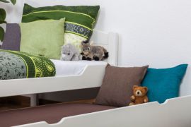 Einzelbett / Ausziehbett "Easy Premium Line" K1/h Voll inkl. 2. Liegeplatz und 2 Abdeckblenden, 90 x 200 cm Buche Vollholz weiß lackiert