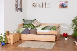 Einzelbett / Ausziehbett "Easy Premium Line" K1/h/s inkl. 2. Liegeplatz und 2 Abdeckblenden, 90 x 200 cm Buche Vollholz massiv Natur
