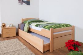 Einzelbett / Ausziehbett "Easy Premium Line" K1/2h inkl. 2. Liegeplatz und 2 Abdeckblenden, 90 x 200 cm Buche Vollholz massiv Natur