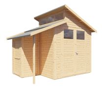 Gartenhaus / Gartenhütte mit Anbau Puchheim 02 inkl. Fußboden, Naturbelassen - 19 mm Elementgartenhaus, Grundfläche: 5,86 m², Doppel-Pultdach