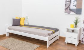 Futonbett / Massivholzbett Kiefer Vollholz massiv weiß lackiert A9, inkl. Lattenrost - Abmessung 90 x 200 cm