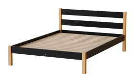 Jugendbett / Gästebett / Einzelbett Ailina 03 mit Liegefläche von 140 x 200 cm, aus Kiefernholz, inklusive Lattenrost, in Schwarz / Eiche Natur