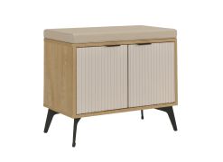Schuhschrank mit Sitzfläche | 2 Fächer | 80,5 x 35 x 48 cm | Eiche Cremona / Beige | Griffe: Metall | Metallbeine | 2 Türen | ABS-Kanten