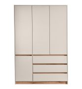 Kleiderschrank / Drehtürenschrank | 5 Fächer | 1 Kleiderstange | 3 Schubladen | 138,5 x 52 x 205 cm | Kaschmir / Eiche Artisan | 4 Türen