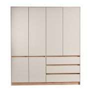 Drehtürenschrank / Kleiderschrank | 183,5 x 52 x 205 cm | 3 Schubladen | 5 Fächer | 1 Kleiderstange | Kaschmir / Eiche Artisan | 6 Türen