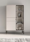 Vitrine | Kaschmir | Metallfüße | 1 Schublade | gehärtetes Graphitglas | inkl. LED-Beleuchtung | 7 Fächer | Push-to-open Funktion | 92 x 40 x 150 cm