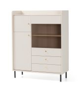 Kommode | 1 Glastür | 2 Schubladen | Farbe: Beige mit Holzstruktur | Maße: 103,5 x 42 x 133 cm | 3 Türen | Beine & Griffe: Metall | 6 Fächer | für Wohnzimmer
