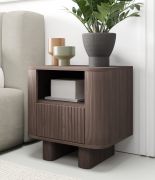 Nachtkommode | Farbe: Walnuss Lincoln | 1 Schublade | 1 Fach | 50 x 40 x 50 cm | Push-to-open Funktion | Nachtkästchen| Lamellen Design | auf Beinen oder hängend | für Schlafzimmer