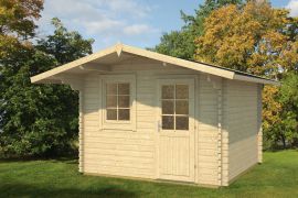 Gartenhaus aus nordischen Fichtenholz, inkl. Fußboden, 70 mm Blockbohlenhaus, Außenmaße: 320 x 320 cm, Fenster und Tür aus Isolierglas, Grundfläche: 10,24 m², Satteldach