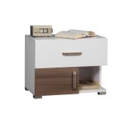 Nachtkommode Bulolo 15, Farbe: Weiß / Nuss - Abmessungen: 47 x 60 x 38 cm (H x B x T)