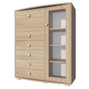 Vitrine Rabaul 02, Farbe: Sonoma Eiche - Abmessungen: 140 x 120 x 40 cm (H x B x T)