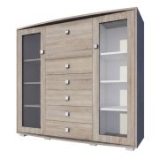 Vitrine Rabaul 03, Farbe: Sonoma Eiche - Abmessungen: 140 x 164 x 40 cm (H x B x T)