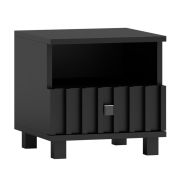 Kleine Nachtkommode mit Schublade, Metallgriff, in Schwarz, 43 x 40 x 40 cm, ABS-Kanten, schwarze Lamellen, Metallbeine, Soft Close System