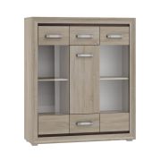 Vitrine Kundiawa 09, Farbe: Sonoma Eiche hell / Sonoma Eiche dunkel - Abmessungen: 140 x 120 x 40 cm (H x B x T)